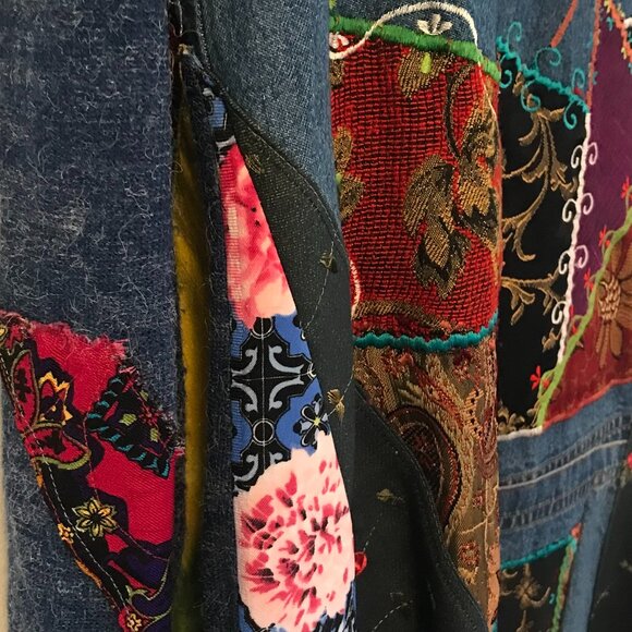 Denim duster/maxi coat Amber studios women's M Art to wear boho hippie fairy - Picture 9 of 12